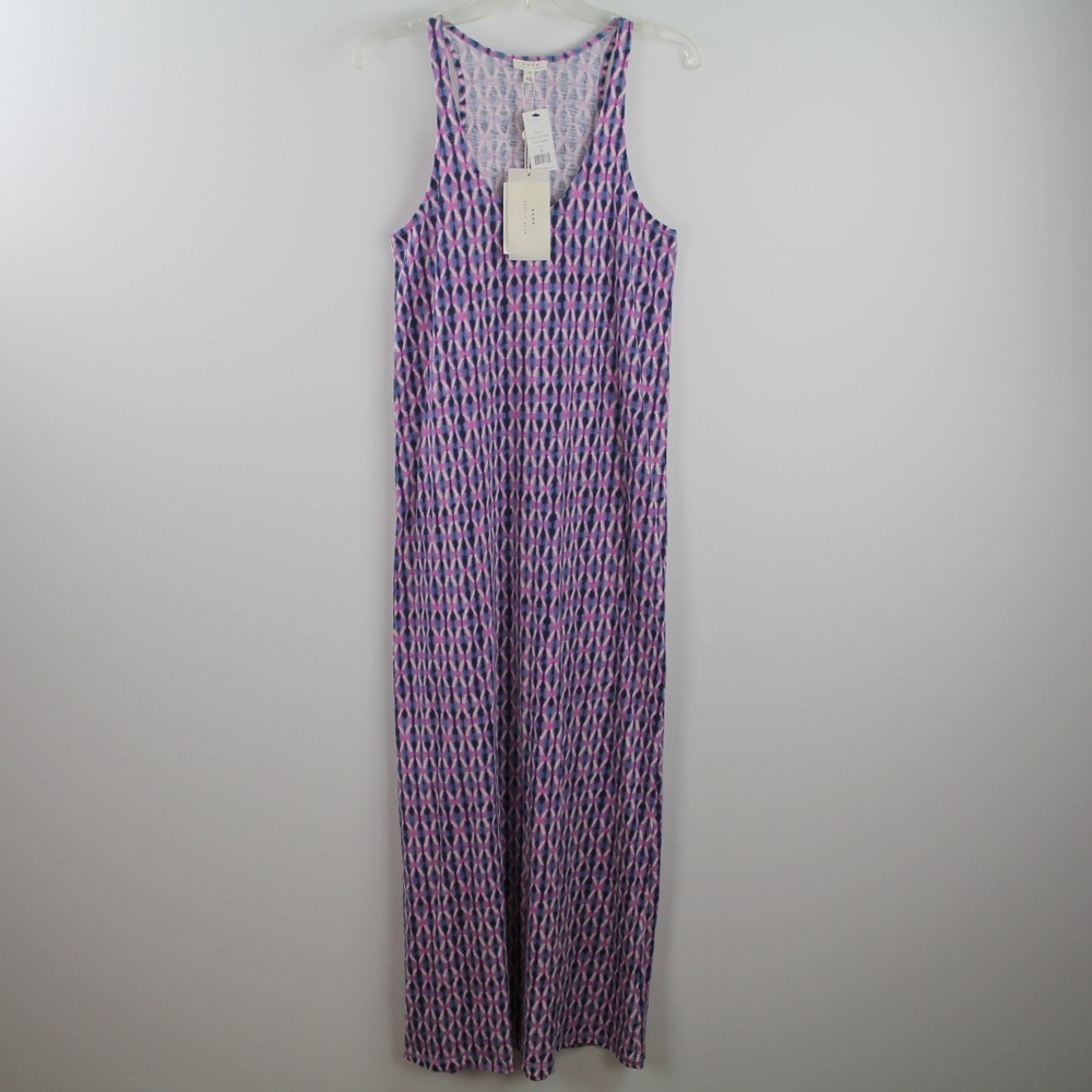Soft Joie Emilia Pink White Navy Blue Ikat Print Racerback Maxi Dress S NEW